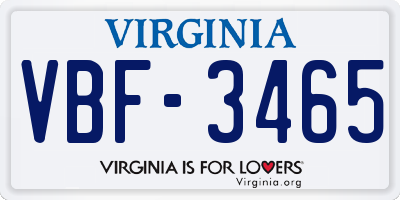 VA license plate VBF3465