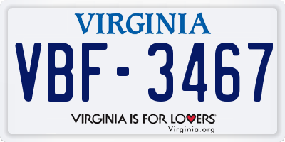 VA license plate VBF3467