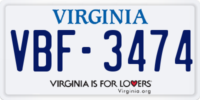 VA license plate VBF3474