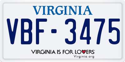 VA license plate VBF3475