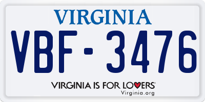 VA license plate VBF3476