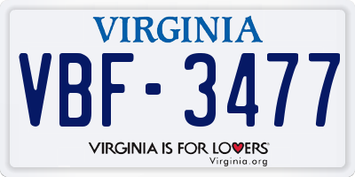 VA license plate VBF3477