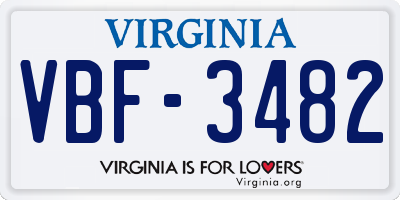 VA license plate VBF3482