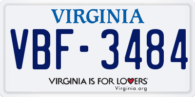 VA license plate VBF3484