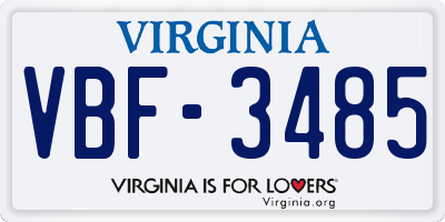 VA license plate VBF3485