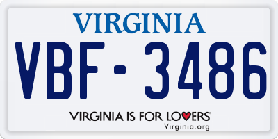 VA license plate VBF3486