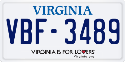 VA license plate VBF3489