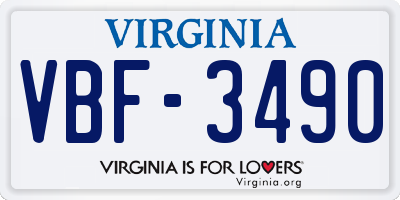 VA license plate VBF3490