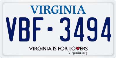 VA license plate VBF3494