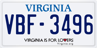 VA license plate VBF3496