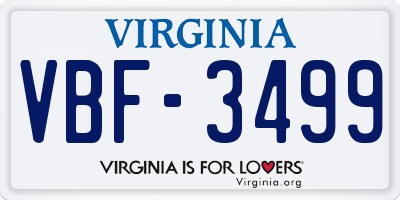 VA license plate VBF3499