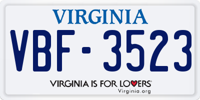 VA license plate VBF3523