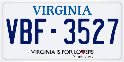 VA license plate VBF3527