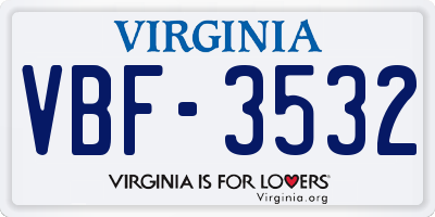 VA license plate VBF3532