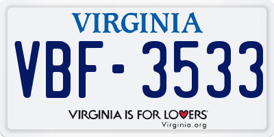 VA license plate VBF3533
