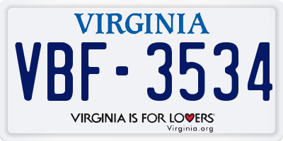 VA license plate VBF3534