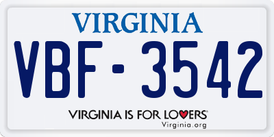 VA license plate VBF3542
