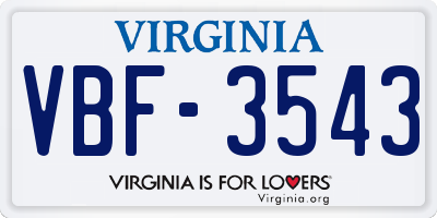 VA license plate VBF3543