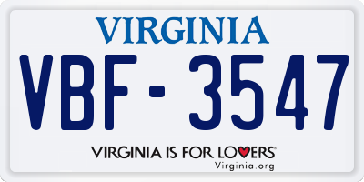 VA license plate VBF3547