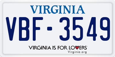 VA license plate VBF3549