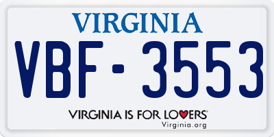 VA license plate VBF3553