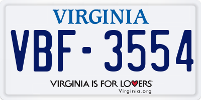 VA license plate VBF3554