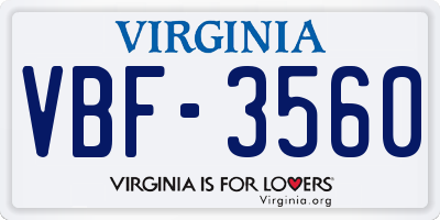 VA license plate VBF3560