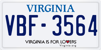 VA license plate VBF3564