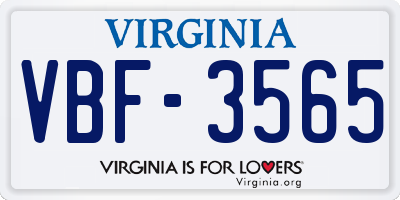 VA license plate VBF3565