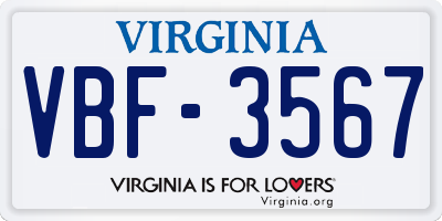 VA license plate VBF3567