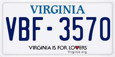 VA license plate VBF3570
