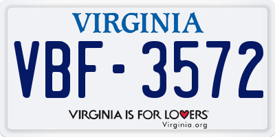 VA license plate VBF3572