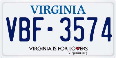 VA license plate VBF3574