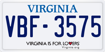 VA license plate VBF3575