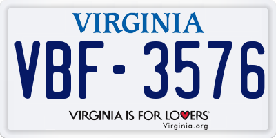VA license plate VBF3576
