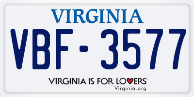 VA license plate VBF3577