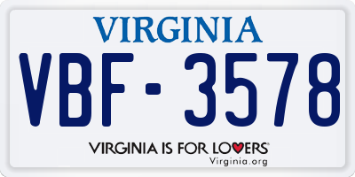 VA license plate VBF3578