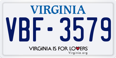 VA license plate VBF3579