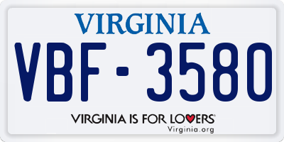 VA license plate VBF3580