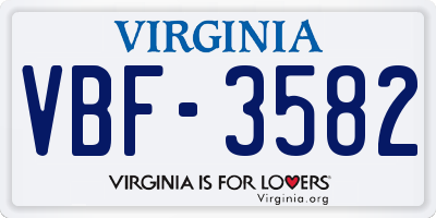 VA license plate VBF3582