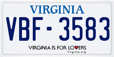 VA license plate VBF3583