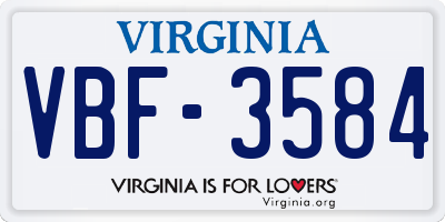 VA license plate VBF3584
