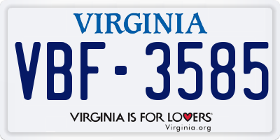 VA license plate VBF3585