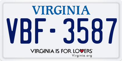 VA license plate VBF3587
