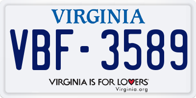 VA license plate VBF3589