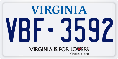 VA license plate VBF3592