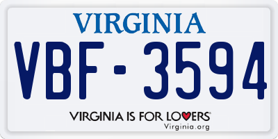 VA license plate VBF3594