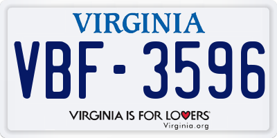 VA license plate VBF3596