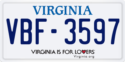 VA license plate VBF3597