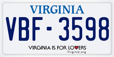 VA license plate VBF3598